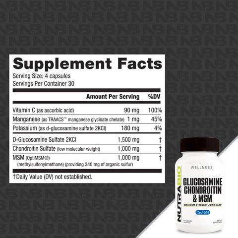 NutraBio Glucosamine Chondroitin OptiMSM Supplement Facts Panel