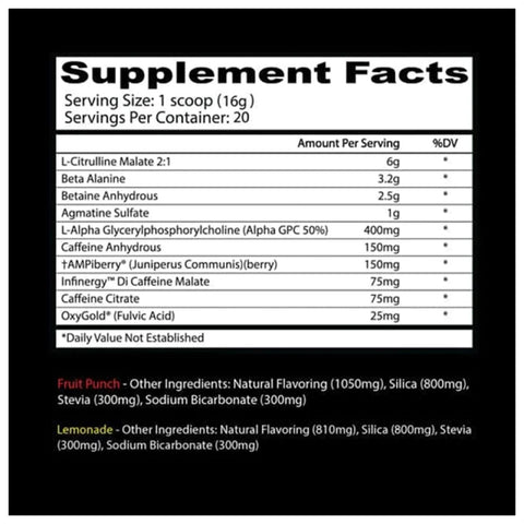 Psychotic Clear Supplement Facts Panel