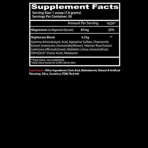 Insane Labz Nightmare Supplement Facts Panel