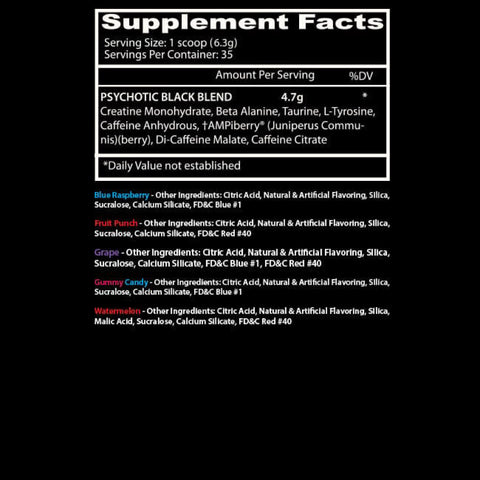 Psychotic Black Supplement Facts Panel