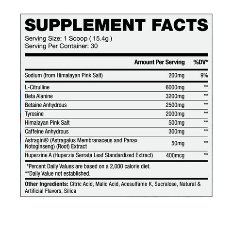 Apollon Classic Gym Supplement Facts Panel